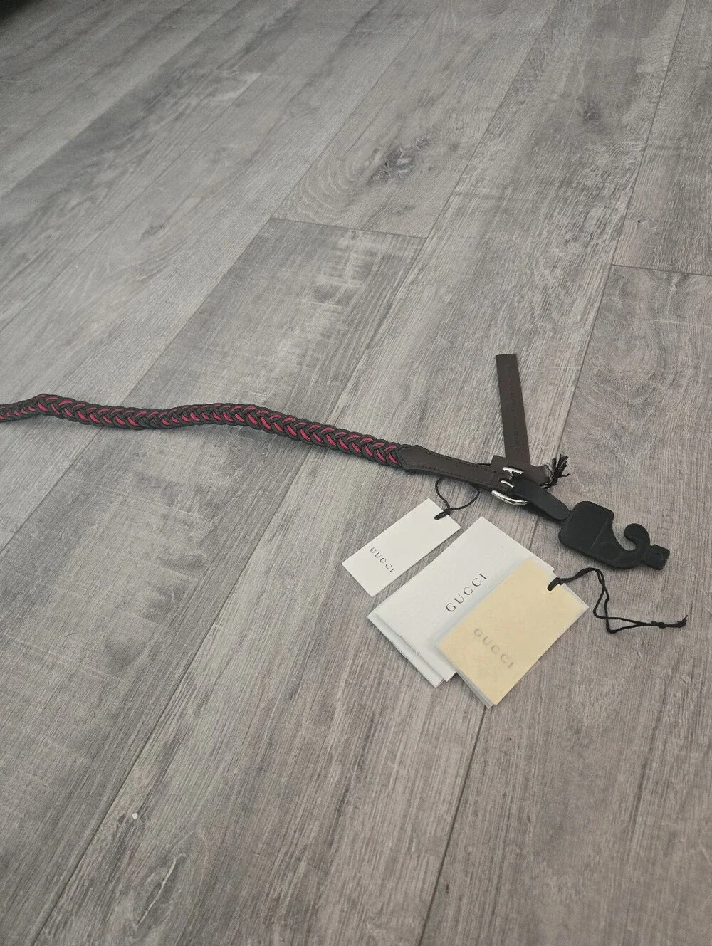 Gucci Kids Web Braided Belt Green Red Brown Leather 70cm / 28